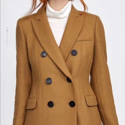 wełniany płaszcz taliowany dwurzędowy Zara XS