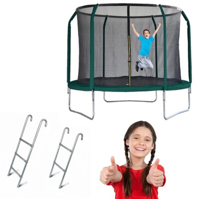 TRAMPOLINA OGRODOWA SIATKA DRABINKA 10FT / 304 - 312cm ZIELONA z siatką