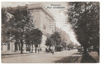 785 Warszawa Aleje Ujazdowskie Powóz konny Tramwaj Tramwaje 1923 wczesna