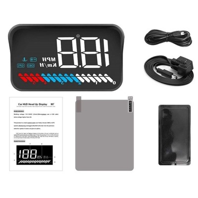 Projektor HUD LED LCD OBD2 M7 z Zegarami i Folią