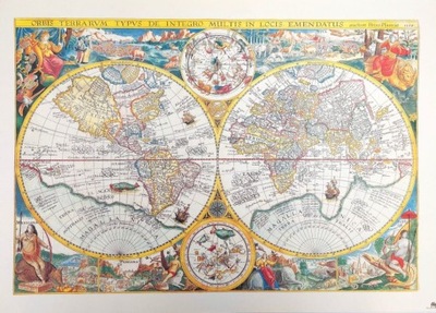 Stara Mapa Świata Orbis Terrarum reprint - 1594 r.
