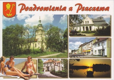 PSZCZEW - KOŚCIÓŁ - PLEBANIA - RYNEK - JEZIORO - HERB