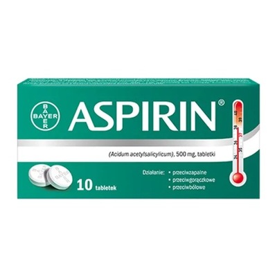 Aspirin, 500 mg, 10 tabletek
