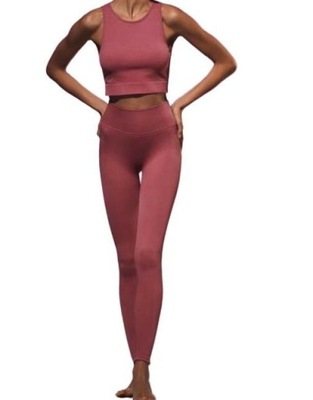 RÓŻOWE LEGGINSY PRĄŻKOWANE FITNESS ELASTYCZNE Z WYSOKIM STANEM XL