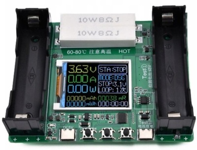 Miernik Tester pojemności ogniw akumulatorów 18650 z USB-C