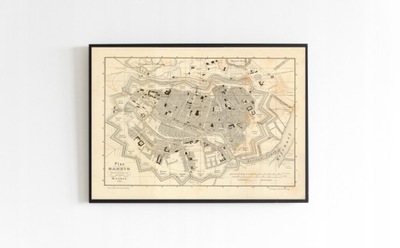 Stara mapa Gdansk Plan von Danzig 1880r. 50x40cm