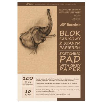 Blok szkicownik A3 100ark. 80g. papier szary 90854