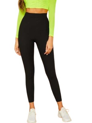 SHEIN LEGGINSY PRĄŻKOWANE DAMSKIE CZARNE 34 ŁJC