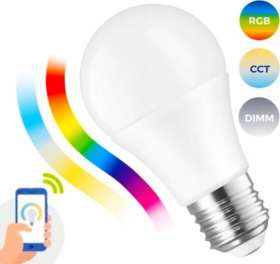 Żarówka LED E27 Smart WiFi Ściemnialna 9W RGB+CCT