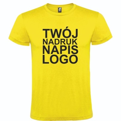 Męska koszulka T-shirt z twoim napisem nadrukiem logo żółta roz. XXL