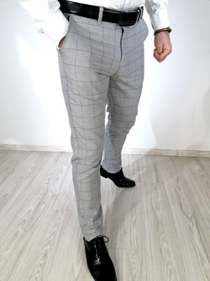 Męskie szare eleganckie spodnie w kratę SD 33