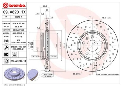 BREMBO 09.A820.1X ДИСК ТОРМОЗНОЙ