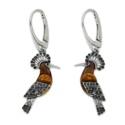 SREBRNE KOLCZYKI DUDKI Z BURSZTYNEM