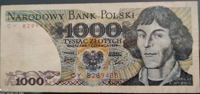 Banknot 1 000 zł z 1979 seria CY stan słaby