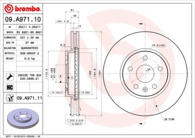 ДИСК ТОРМОЗНОЙ BREMBO 09A97111 ПЕРЕДНЯЯ