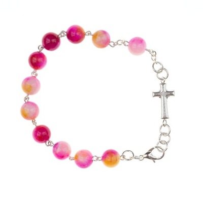 RÓŻANIEC DZIESIĄTKA BRANSOLETKA NATURALNY KAMIEŃ AGAT RÓŻOWY