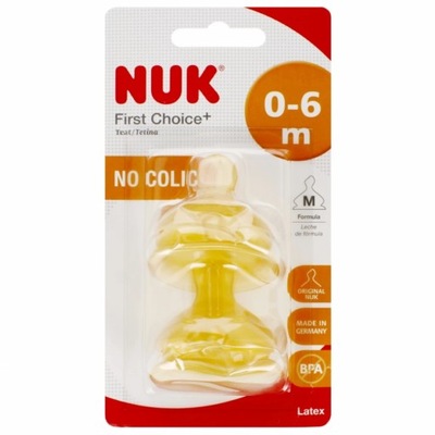 NUK SMOCZEK DO BUTELKI LATEKSOWY 0-6m M FIRST CHOICE 2szt.