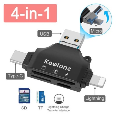CZYTNIK KART SD, CZYTNIK KART PAMIĘCI MICRO SD/TF Z ADAPTEREM USB 4 W 1
