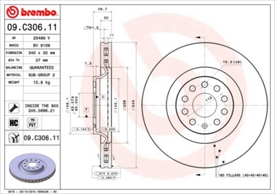 ДИСКИ ТОРМОЗНЫЕ ТОРМОЗНЫЕ ПЕРЕД BREMBO 09.C306.11 09C30611