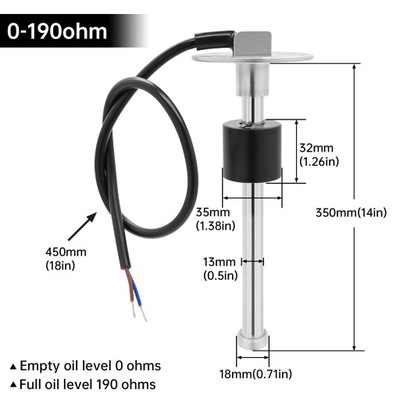 HD 100MM ~ 600MM WATER FUEL LEVEL GAUGE СЕНСОР 0~190 OHM MARINE BOAT~76605