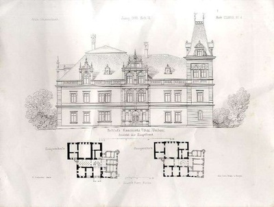 litografia 1882 Kamieniec, Schloss Kaminietz O.S.