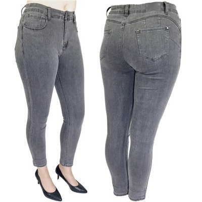 JEANSY DAMSKIE DOPASOWANE SPODNIE GRAFITOWE PUSH UP SZARY JEANS 36 (S)