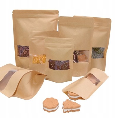 10pcs/lot Kraft Paper Bag with Window Zipper Pouch