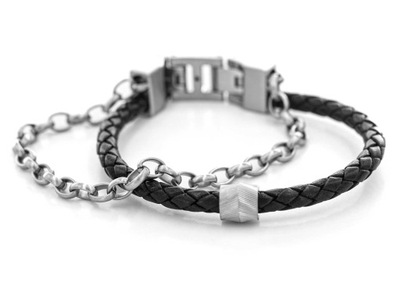 BRANSOLETA MĘSKA FOSSIL JF04556040 CZARNA SKÓRA STAL CASUAL WYGODNA