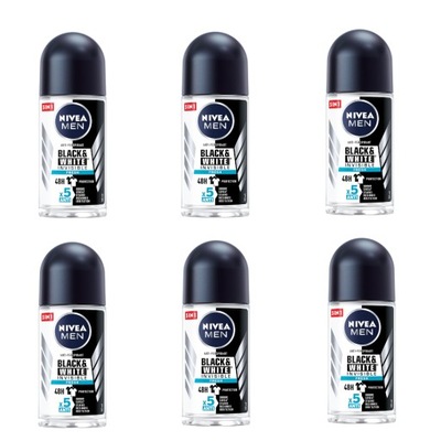 NIVEA MEN BLACK AND WHITE Antyperspirant w kulce pod pachy męski 50ml x 6