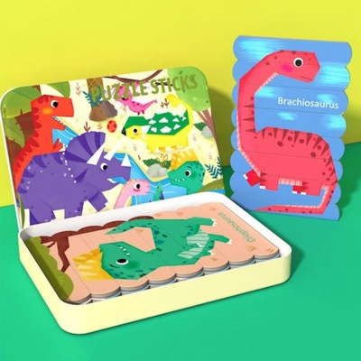 Puzzle drewniane Montessori Układanka Dinozaury