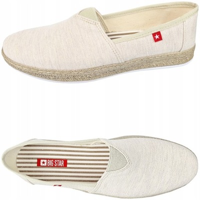 Espadryle damskie Big Star beżowe tenisówki wsuwane FF276026 38