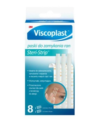 VISCOPLAST Paski do zamykania ran 5 x 3mm x 75mm, 3 x 6mm x 75mm białe 8szt