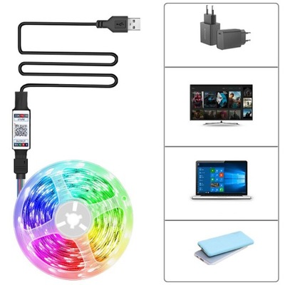 Taśma LED RGB 5 metrów PODŚWIETLENIE TV BLUETOOTH