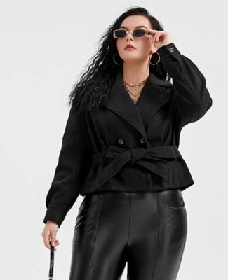 SHEIN PŁASZCZ PLUS SIZE KRÓTKI CZARNY 50 V3D