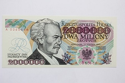Banknot 2000000 zł - seria A z błędem 1992 roku UNC
