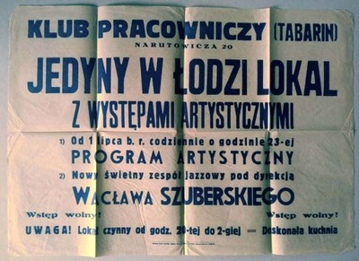 afisz Klub Pracowniczy Tabarin Łódź ca 1948