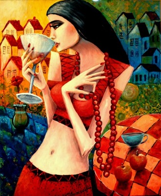 Obraz olejny 60x50 cm, abstrakcja "Przed wieczorem" T. Kluszczyńska