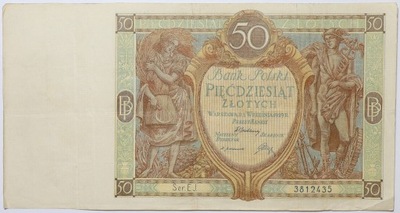 Banknot 50 Złotych - 1929 rok - Ser. E J.