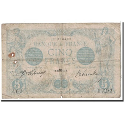 Banknot, Francja, 5 Francs, 1915, 1915-08-16, VG(8