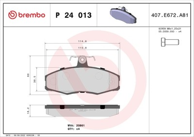 BREMBO P 24 013 КОМПЛЕКТ КОЛОДОК ТОРМОЗНЫХ, ТОРМОЗА TARCZOWE