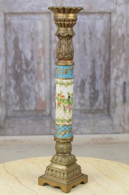 Świecznik z Porcelany - Porcelana + Brąz - Kwiaty