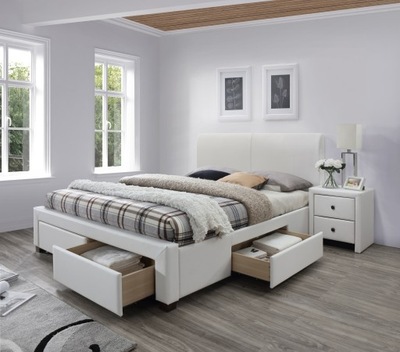 MODENA 2 łóżko tapicerowane z szufladami białe