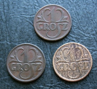 Zestaw 3 monet 1 grosz - 1937 1938 - ładne