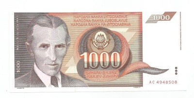 JUGOSŁAWIA 1000 DINARA 1990 P107 UNC (8622)