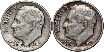 USA, 2 x 1 dime, Roosevelt Silver Dime