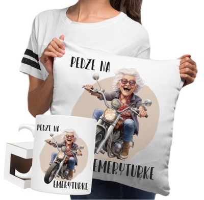 Kubek + Poduszka dla Emerytki EMERYTKA Pędzę na Emeryturkę