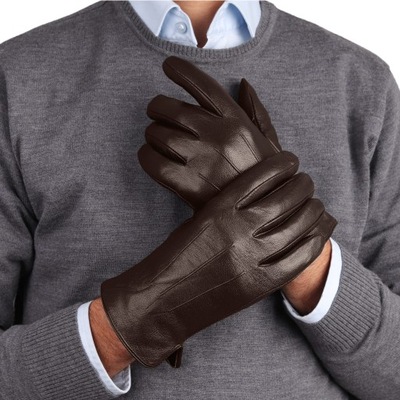 Rękawiczki dotykowe męskie ocieplane skóra