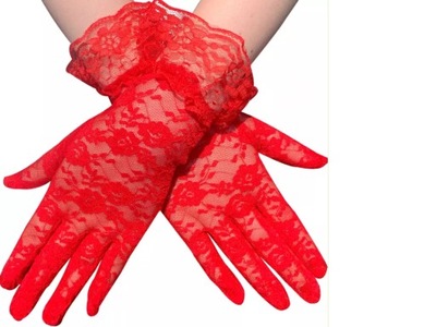 Rękawiczki koronkowe z falbanką czerwone