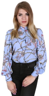 Niebieska, damska koszula ze stójką- łańcuchy XL