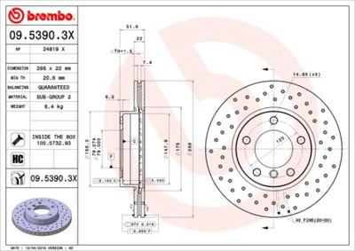 BREMBO 09.5390.3X ДИСК ТОРМОЗНОЙ